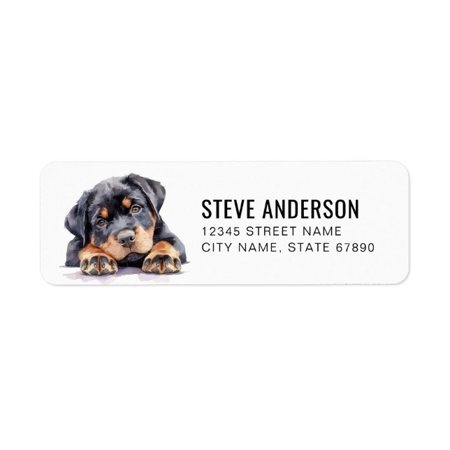 Rottweiler Puppy Returetiketters Returadress Etikett (Framsidan)