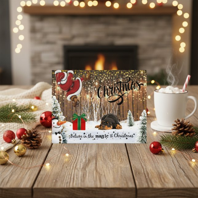 Rottweiler Puppy & Santa God jul Helg Vykort (Rottweiler Puppy Santa Gift Christmas Holiday Postcard)