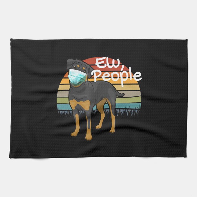 Rottweiler Puppy with Mask - Ew People -Rottweiler Kökshandduk (Horisontell)