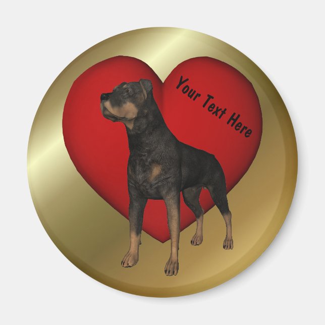 Rottweiler Red Heart Hund Magnet (Framsidan)