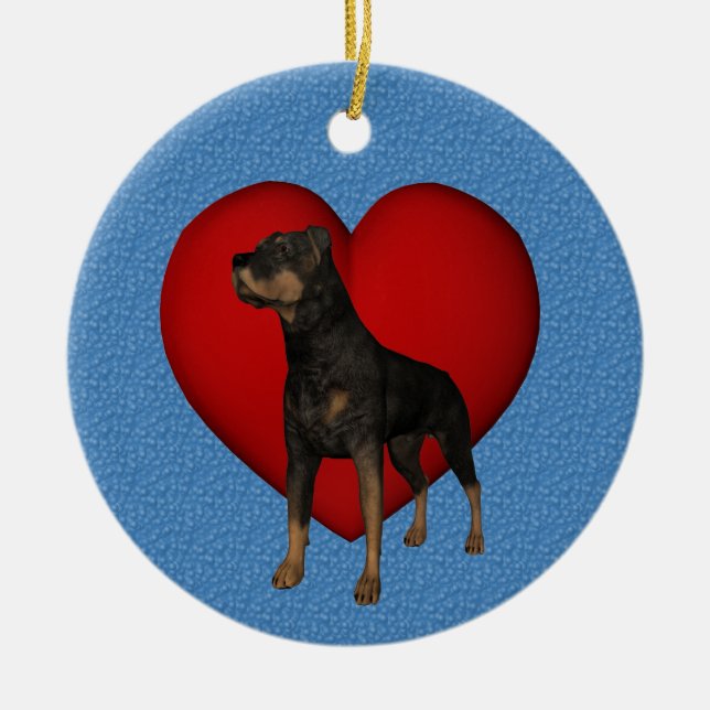Rottweiler Red Heart Hund Ornament (Framsidan)