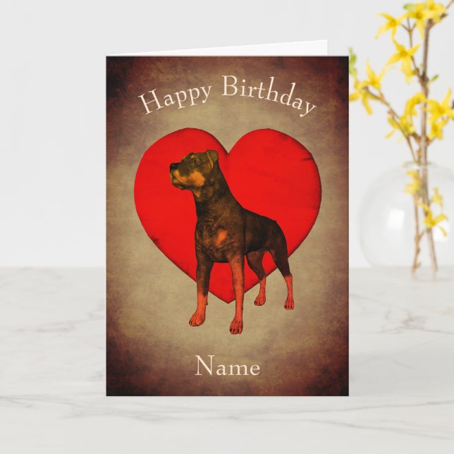 Rottweiler Red Heart Hund Personlig Birthday Kort (Gul blomma)