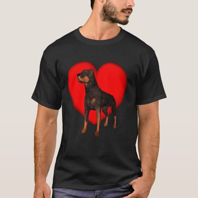 Rottweiler Red Heart T Shirt (Framsida)