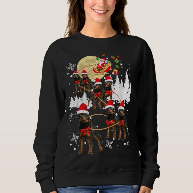 Rottweiler Reindeer jul Måne Santa Hund T Shirt (Framsida)