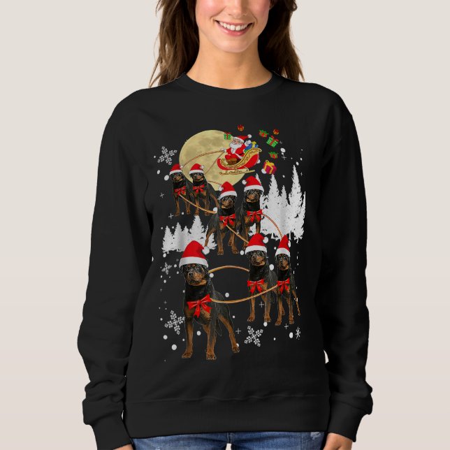 Rottweiler Reindeer jultomten Måne Hund 39 T Shirt (Framsida)