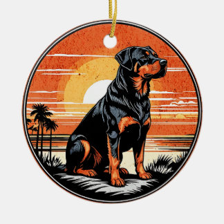 Rottweiler Retro Solnedgång Hundälskare Julgransprydnad Keramik