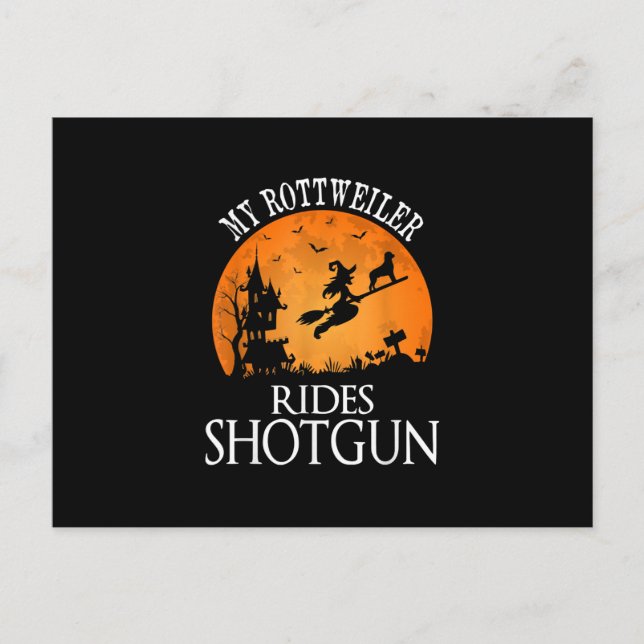 Rottweiler Rides Pistol Hund älskare Halloween fes Helg Vykort (Framsida)