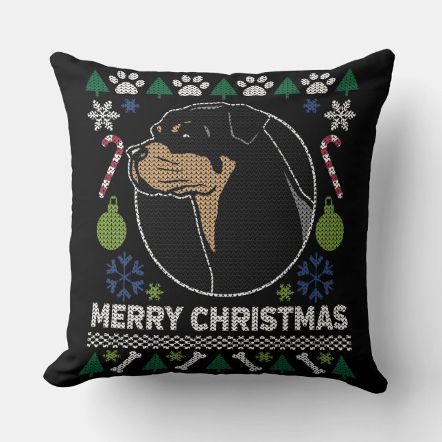 Rottweiler Rottie God jul Ugly Sweater Kudde (Framsida)