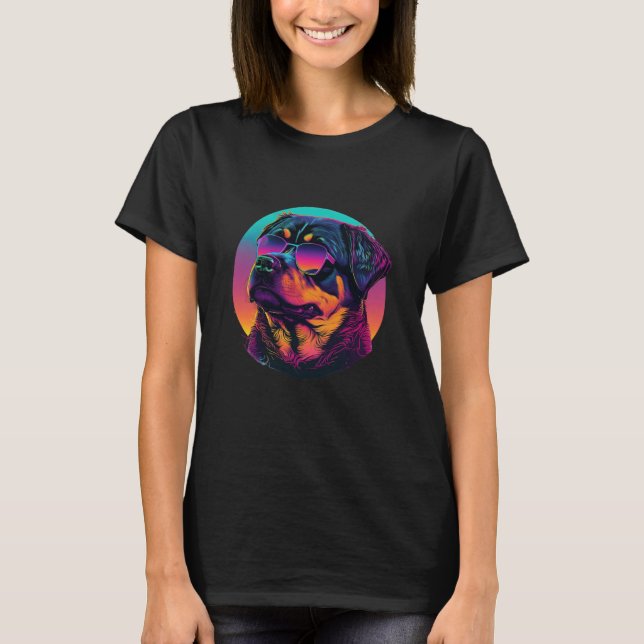 Rottweiler s Synthwave Dreamscape T Shirt (Framsida)