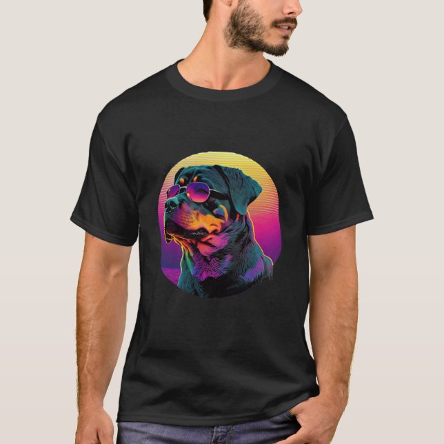 Rottweiler s Synthwave Sunset Aesthetic T Shirt (Framsida)