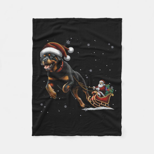Rottweiler Santa Christmas Tree Lights Ugly Pajama Fleecefilt (Framsidan)