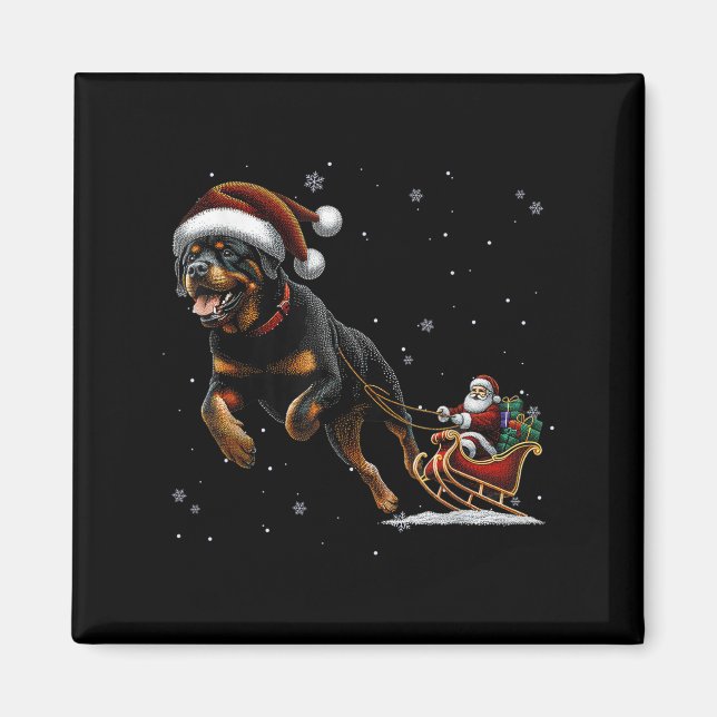 Rottweiler Santa Christmas Tree Lights Ugly Pajama Magnet (Framsidan)