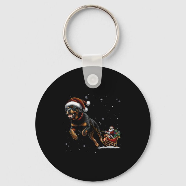 Rottweiler Santa Christmas Tree Lights Ugly Pajama Nyckelring (Framsida)