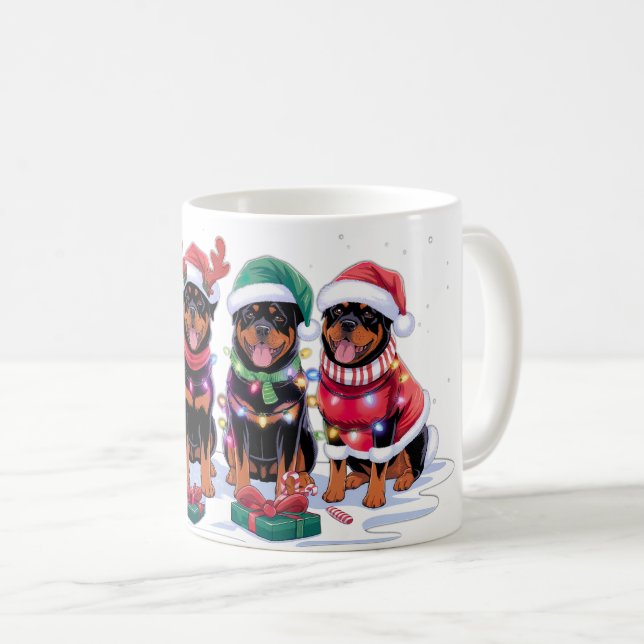 Rottweiler Santa hat antlers elf jul ljus Kaffemugg (Framsida höger)
