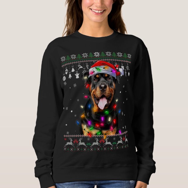 Rottweiler Santa Hat Julgran Ljus Julafton Ug T Shirt (Framsida)