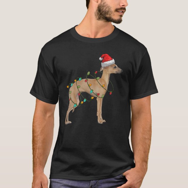 Rottweiler Santa Hat Ljus jul Pajama Hund T Shirt (Framsida)