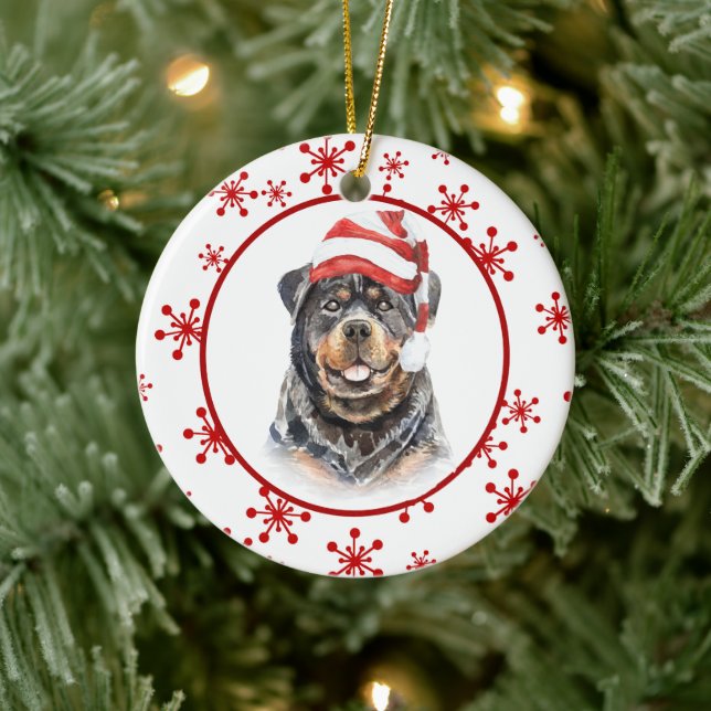 Rottweiler Santa Hat Red Snowflake-jul Julgransprydnad Keramik (Träd)