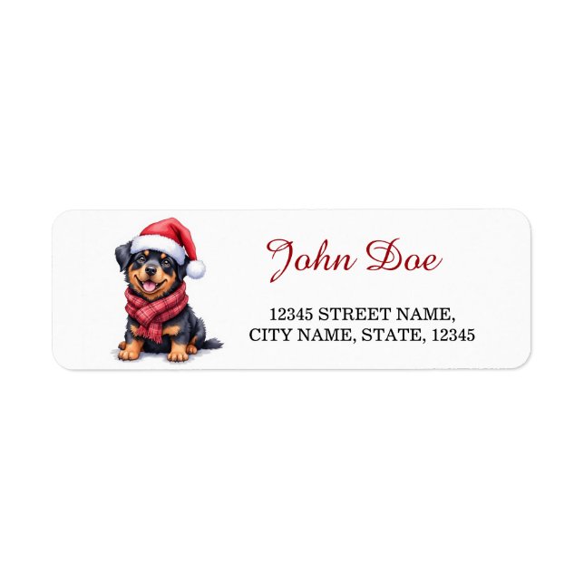 Rottweiler Santa Hatt Jul Returadress Etikett (Framsidan)