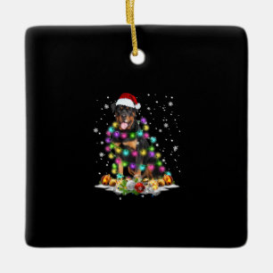 Rottweiler Santa Julgran Ljus Julafton Julgransprydnad Keramik