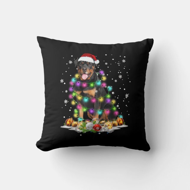 Rottweiler Santa Julgran Ljus Julafton Kudde (Framsida)