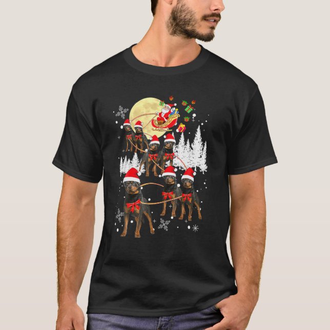 Rottweiler Santa Merry Xmas Christmas Pajama Dog L T Shirt (Framsida)