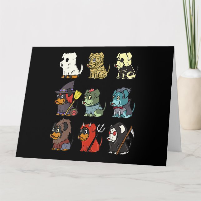 Rottweiler Scary Costumes Rolig hund Halloween Gif Kort (Framsida)