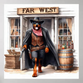 Rottweiler sheriff i Far Väster Saloon Watercolor Poster