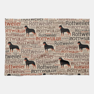 Rottweiler silhouette och ordkonstmönster kökshandduk