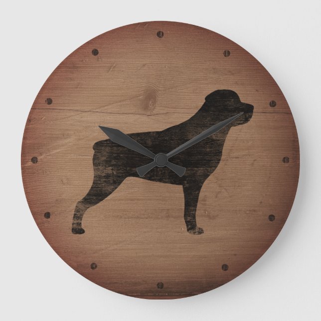 Rottweiler Silhouette Rustic Stor Klocka (Framsida)