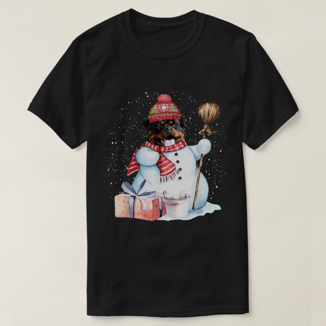 Rottweiler Snögubbe Snö Nattjulen Hund älskare T Shirt (Design framsida)
