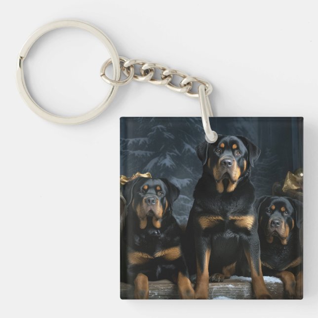 Rottweiler Snowy Sleigh-juldekalor (Framsidan)
