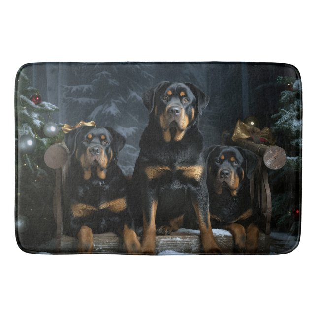 Rottweiler Snowy Sleigh-juldekalor Badrumsmatta (Framsidan)