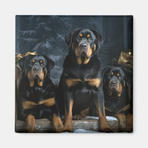 Rottweiler Snowy Sleigh-juldekalor Magnet