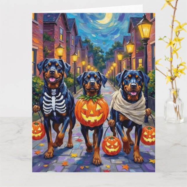 Rottweiler som söker godis på Halloween Kort (Gul blomma)