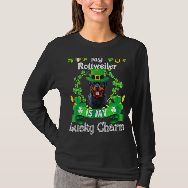Rottweiler St Patrick S Day Irish Rolig hund Älska T Shirt (Framsida)