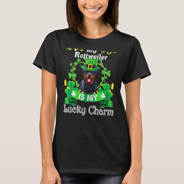 Rottweiler St patrick's day Irish Rolig hund T Shirt (Framsida)