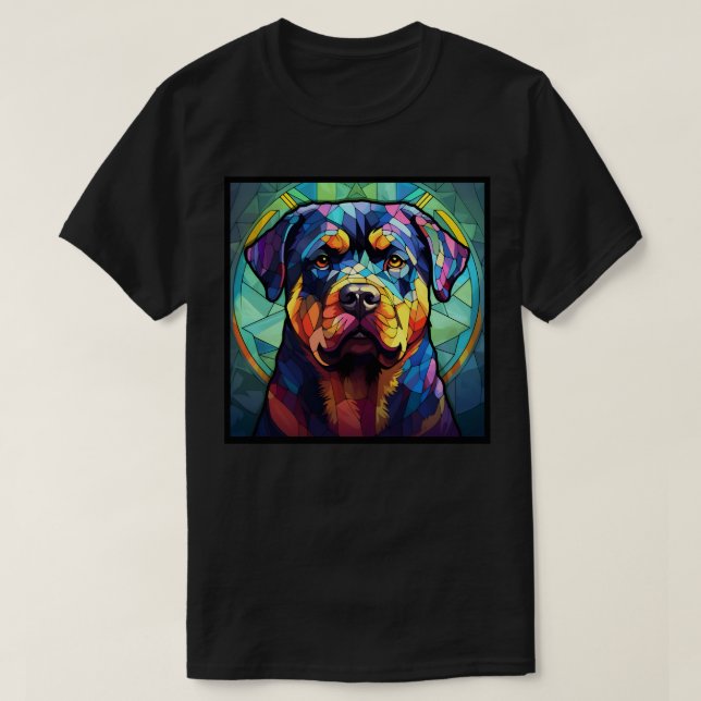 Rottweiler-stained glass Basic Mörk T-shirt (Design framsida)