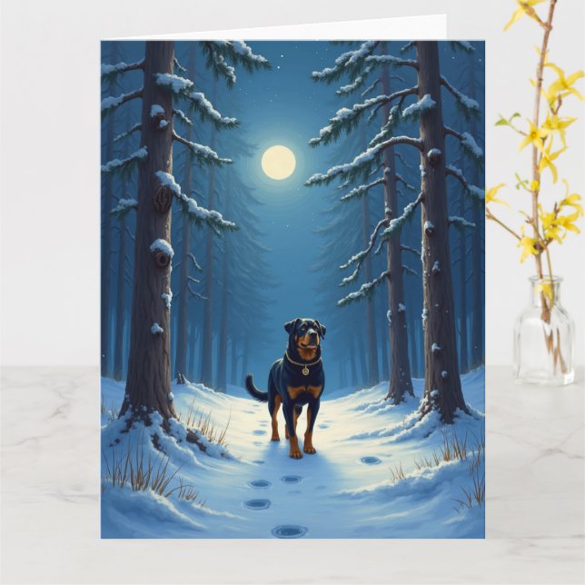 Rottweiler Starry Forest Hike Christmas Painting Kort (Gul blomma)