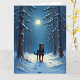 Rottweiler Stjärnskog Promenad Julmålning Kort