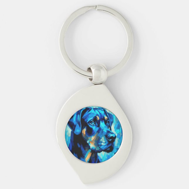 Rottweiler Swirl Silverfärgad Nyckelring (Framsidan)