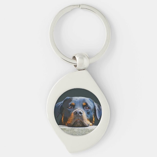 Rottweiler Swirl Silverfärgad Nyckelring (Framsidan)