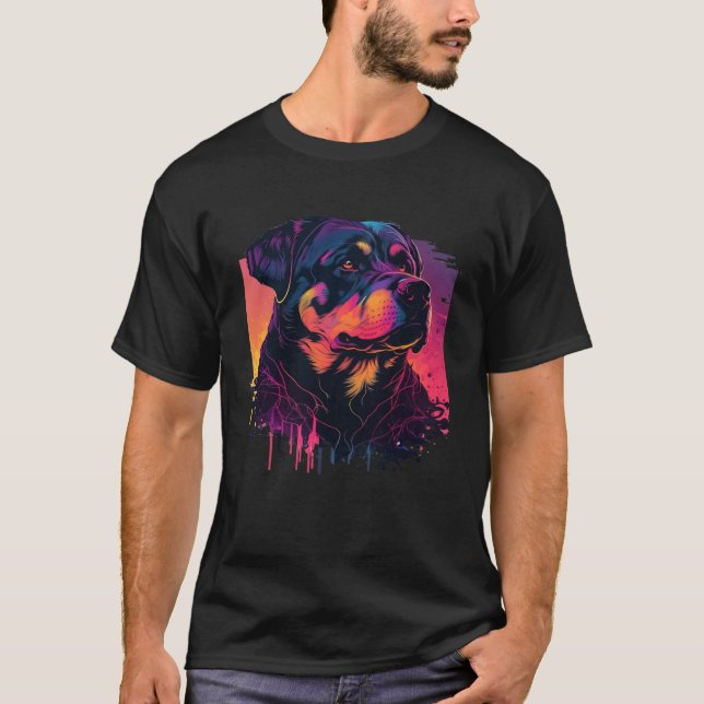 Rottweiler Synthwave 80s Retrowave Aesthetic T Shirt (Framsida)