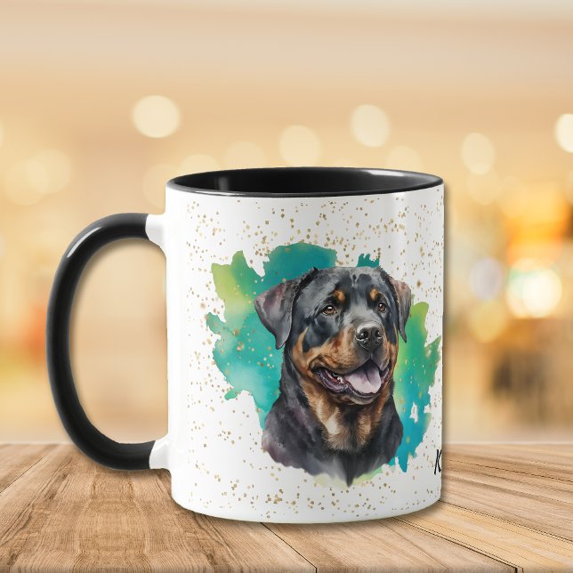 Rottweiler Teal Abstrakt Guld Confetti Mugg (Skapare uppladdad)