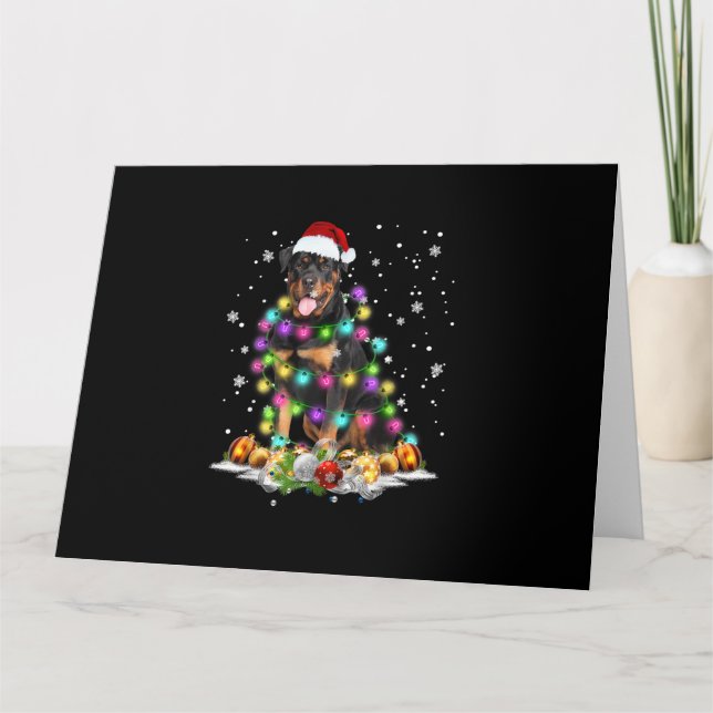 Rottweiler Tomte Julgran Ljusslingar Jul Kort (Framsida)
