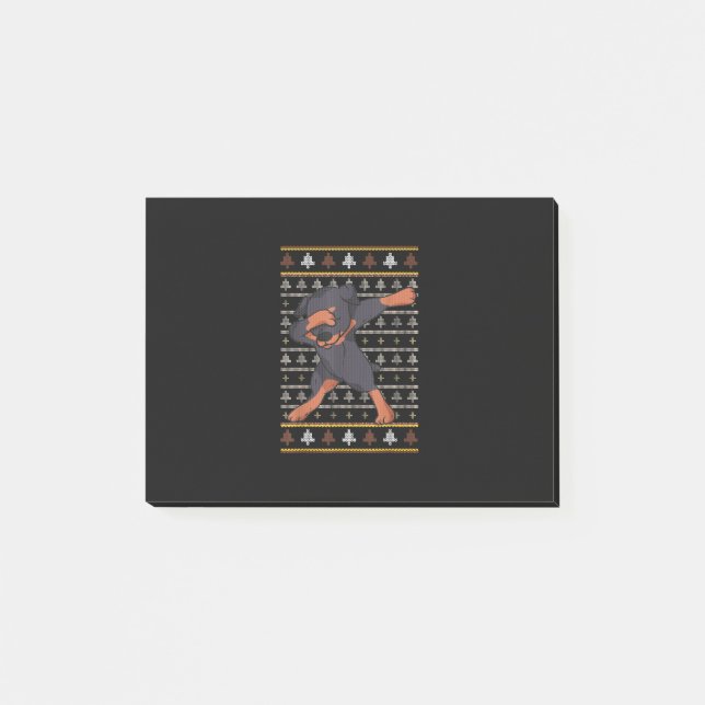 Rottweiler Ugly Sweater jul Hund Dab Dance Post-it Block (Framsida)