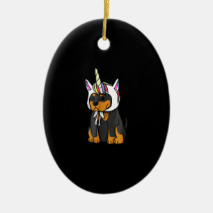 Rottweiler Unicorn Hund Julgransprydnad Keramik