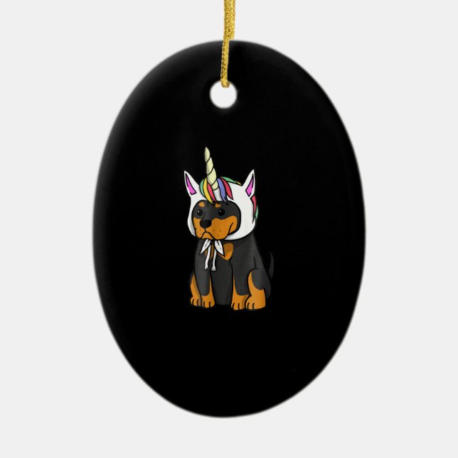 Rottweiler Unicorn Hund Julgransprydnad Keramik (Framsidan)