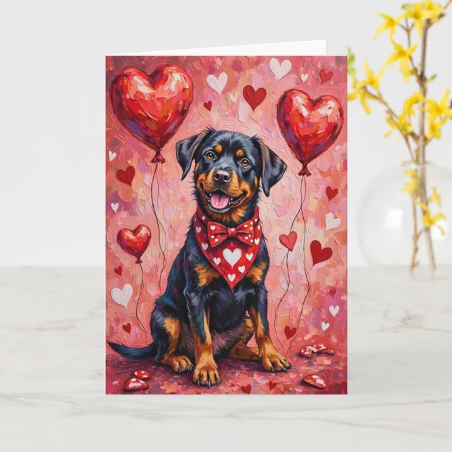 Rottweiler Valentine’s Day Dog with Hearts Red Kort (Gul blomma)