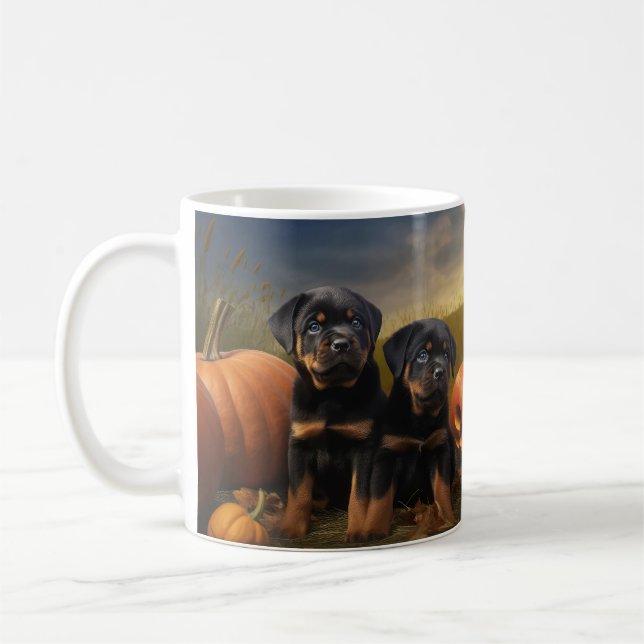 Rottweiler Valp Höstglädje Pumpa Kaffemugg (Vänster)