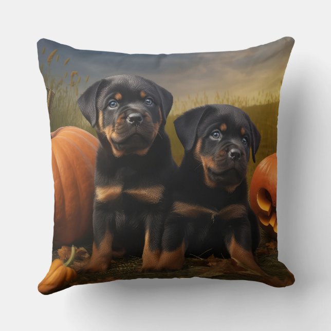 Rottweiler Valp Höstglädje Pumpa Kudde (Baksida)